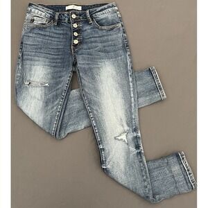 Kancan Jeans Size 5/26 Button Fly Skinny Ankle Distressed Womens Stretch Jeans
